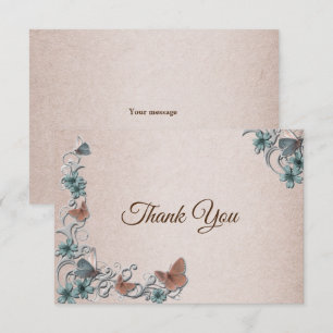 Carte De Remerciements Mariage Papillon Cuivre Floral Argent Sarcelle Tan