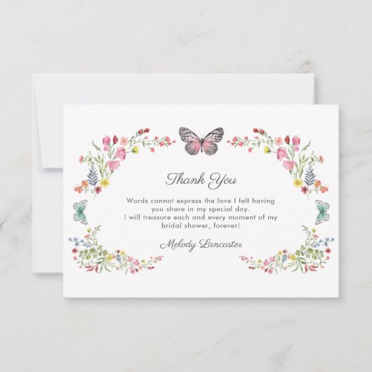 Carte De Remerciements Mariage papillon Fleur Sauvage (Devant)