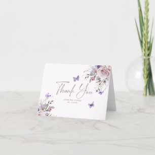 Carte De Remerciements Mariage papillon floral mauve poussiéreux