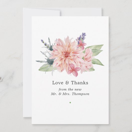 Carte De Remerciements Mariage Pastel Blush Pink Dahlia (Devant)