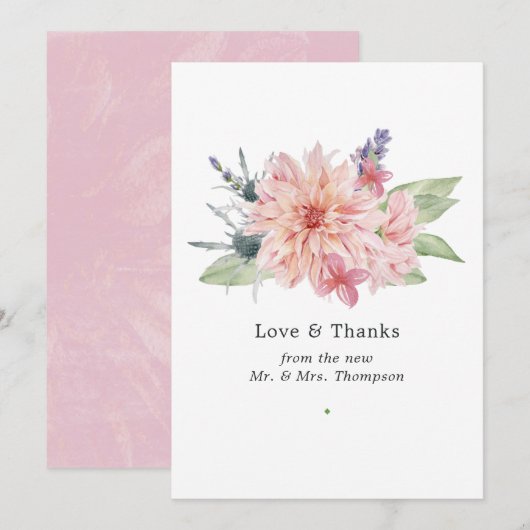 Carte De Remerciements Mariage Pastel Rose Foncé Dahlia (Devant / Derrière)