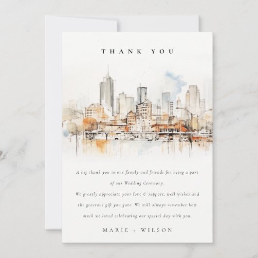 Carte De Remerciements Mariage Paysage à l'aquarelle Atlanta Géorgie (Devant)