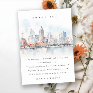 Carte De Remerciements Mariage Paysage Aquarelle Détroit Michigan