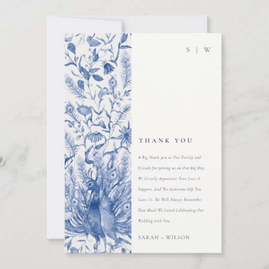 Carte De Remerciements Mariage Peacock couleur orange bleu encre (Devant)