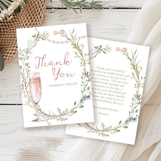 Carte De Remerciements Mariage Perles et Prosecco