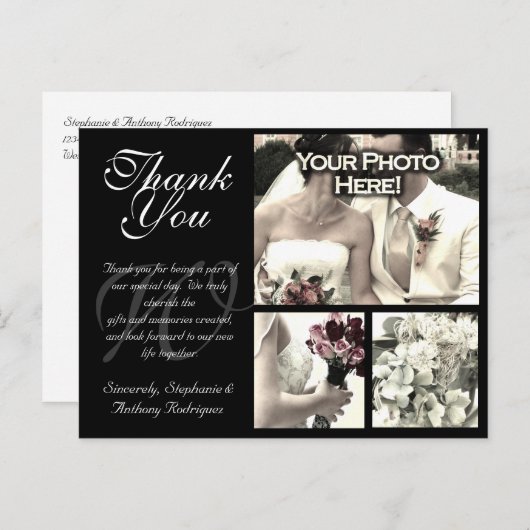 Carte de remerciements Mariage personnalisable 3 p (Devant / Derrière)