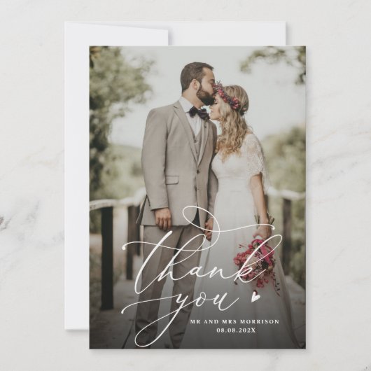 Carte De Remerciements Mariage personnalisé avec écriture blanche (Devant)