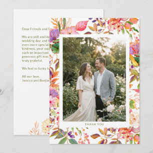 Carte De Remerciements Mariage personnalisé avec photo florale aquarelle