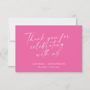 Carte De Remerciements Mariage personnalisé élégant rose vif tendance écr
