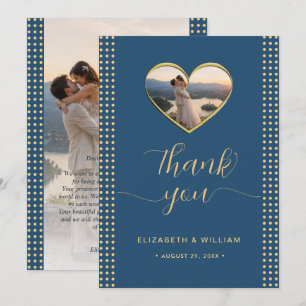 Carte De Remerciements Mariage personnalisé Gold & Blue Polka Dot