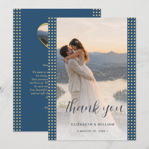 Carte De Remerciements Mariage personnalisé Gold & Blue Polka Dot
