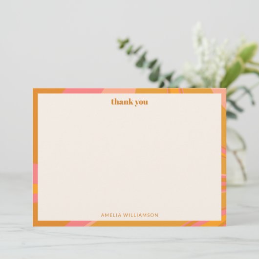 Carte De Remerciements Mariage personnalisé Jaune Orange Rose Marble (Debout devant)