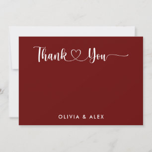 Carte De Remerciements Mariage personnalisé moderne Heart Maroon Script