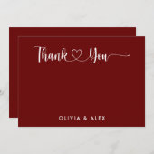 Carte De Remerciements Mariage personnalisé moderne Heart Maroon Script (Devant / Derrière)
