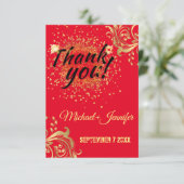 Carte De Remerciements Mariage Personnalisé Rouge Et Or Élégant (Debout devant)