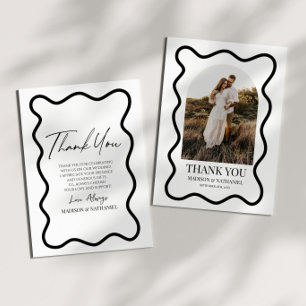 Carte De Remerciements Mariage photo à bordure ondulée élégante noir et b