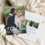 Carte De Remerciements Mariage photo à lettres main blanche<br><div class="desc">Célébrez votre journée spéciale avec notre carte de remerciements photo mariage personnalisable, avec des lettres élégantes à la main. Téléchargez vos photos de mariage préférées et personnalisez-les en ajoutant vos noms, votre date de mariage et votre message. Ce carte de remerciements mariage photo est disponible dans d'autres cartons. Commandez dès...</div>