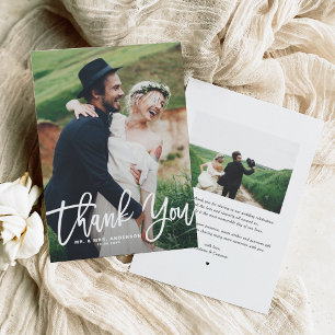 Carte De Remerciements Mariage photo à lettres main blanche