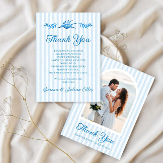 Carte De Remerciements Mariage photo à rayures côtières à l'aquarelle ble