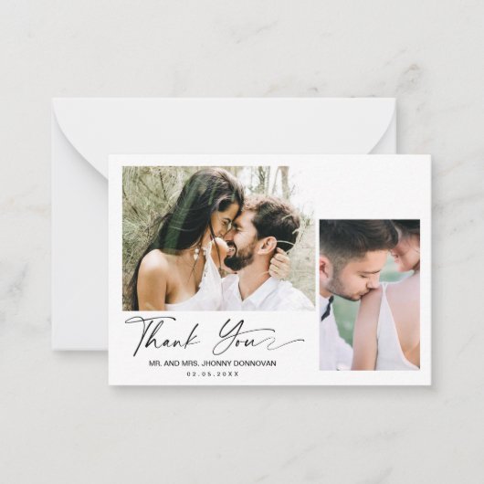Carte de remerciements Mariage photo à script mini (Devant)