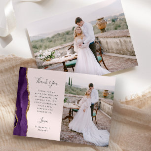 Carte De Remerciements Mariage Photo Agate Violette Blush Doré