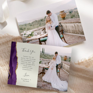 Carte De Remerciements Mariage Photo Agate Violette Or Ivoire