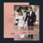 Carte De Remerciements Mariage photo Art déco moderne Peacock rose pâle<br><div class="desc">Dites "merci" avec charme Art Déco ! Ce Carte de remerciements Mariage à thème Peacock, en rose doux et roux, est le moyen parfait d'express gratitude avec une touche de l'ère Gatsby. Avec de l'espace pour une photo chère, c'est un souvenir de votre journée spéciale qui rayonne la beauté. Rejoignez-nous...</div>