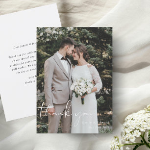 Carte De Remerciements Mariage Photo avec Lettre Main Classique