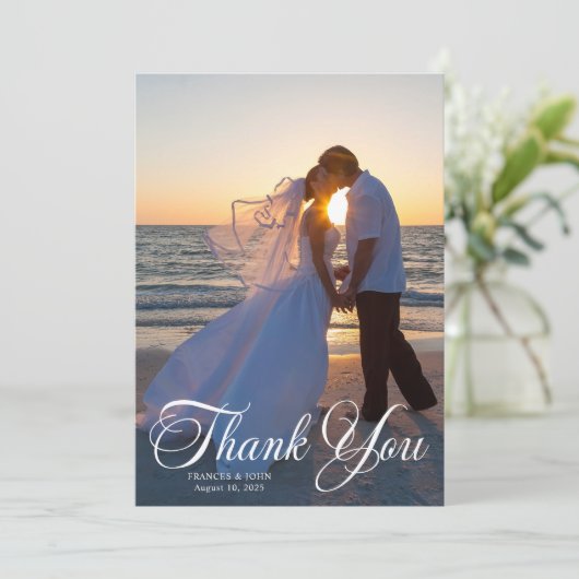 Carte De Remerciements Mariage Photo Beau Script Formal (Debout devant)