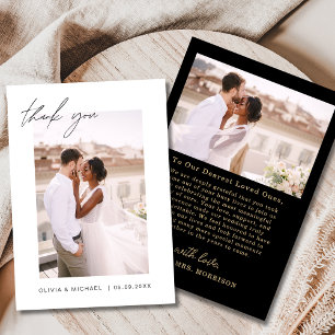Carte De Remerciements Mariage photo Black Gold Script