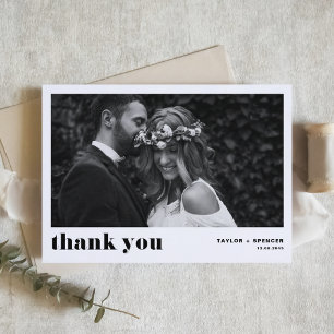 Carte De Remerciements Mariage photo Black Retro Bold Typographie
