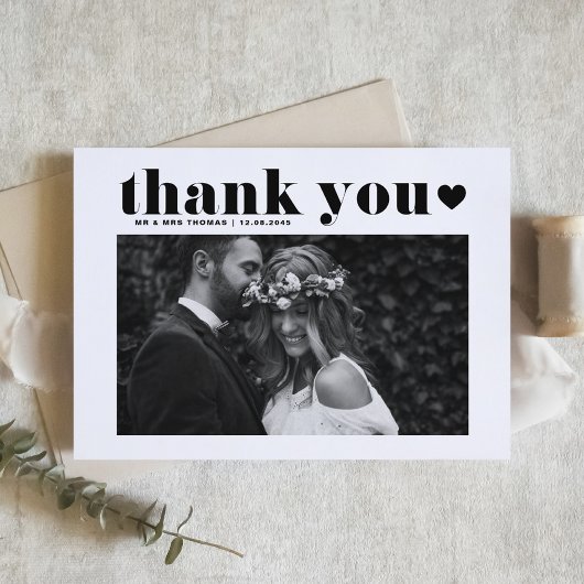 Carte De Remerciements Mariage photo Black Retro Bold Typographie