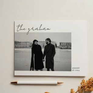 Carte De Remerciements Mariage photo Black White Script moderne