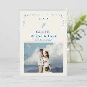 Carte De Remerciements Mariage photo bleu à main tiré à la main