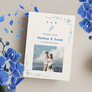 Carte De Remerciements Mariage photo bleu à main tiré à la main