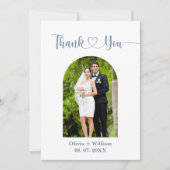 Carte De Remerciements Mariage photo bleu Dusty (Devant)