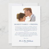 Carte De Remerciements Mariage photo bleu Dusty (Dos)