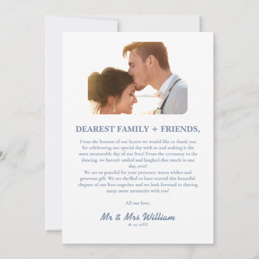 Carte De Remerciements Mariage photo bleu Dusty (Dos)