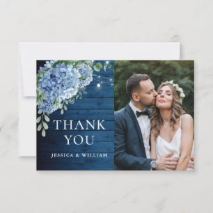 Carte De Remerciements Mariage photo Blue Hydrangea Lantern Navy