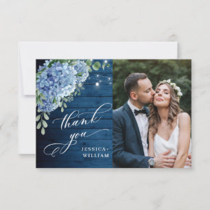 Carte De Remerciements Mariage photo Blue Hydrangea Lantern Navy