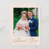 Carte De Remerciements Mariage Photo Blush Elegant Gold Script (Devant / Derrière)