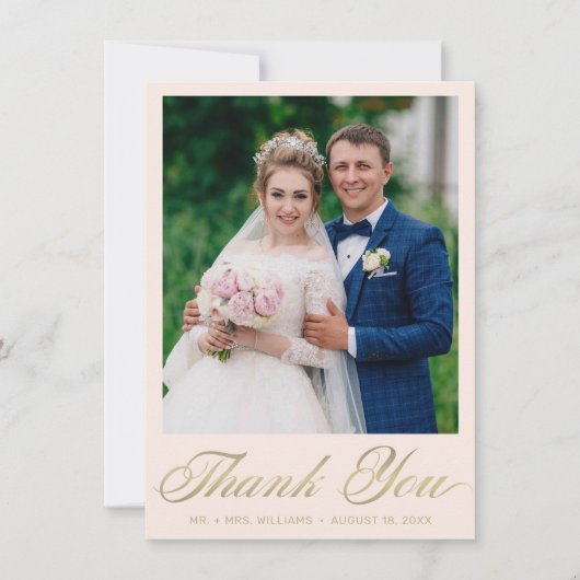 Carte De Remerciements Mariage Photo Blush Elegant Gold Script (Devant)