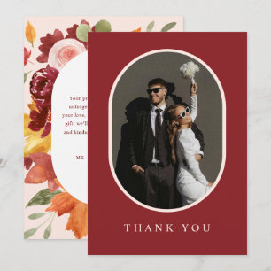 Carte De Remerciements Mariage photo bohème burgundy florale romantique