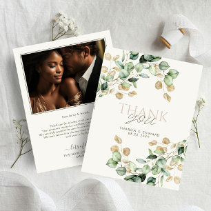 Carte De Remerciements Mariage photo Botanique Eucalyptus Vert & Or