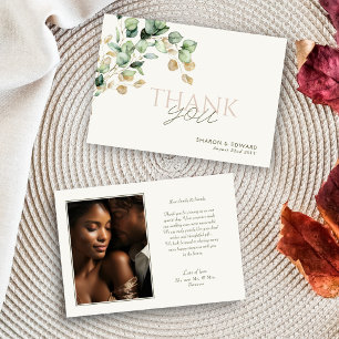 Carte De Remerciements Mariage photo Botanique Eucalyptus Vert & Or