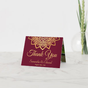 Carte De Remerciements Mariage photo Burgundy Gold Elegant