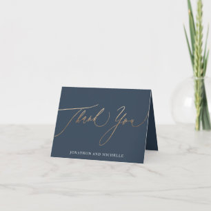 Carte De Remerciements Mariage photo calligraphie blanc bleu marine class