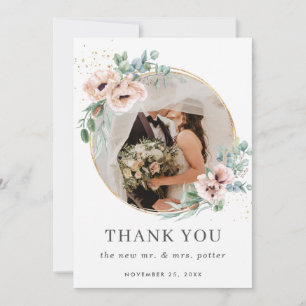 Carte De Remerciements Mariage photo chic Blush Floral Poppy Greenery