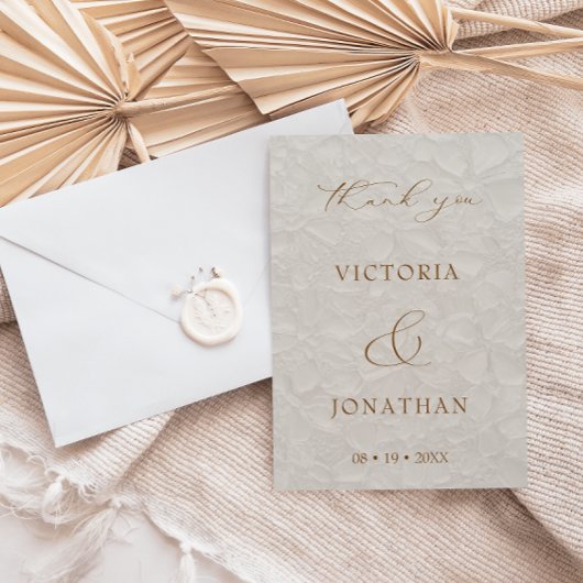 Carte De Remerciements Mariage photo chic Boho beige