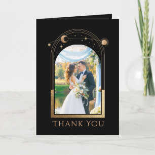 Carte De Remerciements Mariage Photo Chic Céleste Étoile Lune Noir